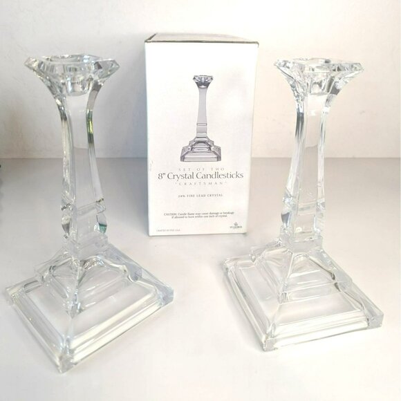 St. George Toscany Classic 8" Crystal Candlesticks Set Fine Lead Crystal Newport - Picture 3 of 8